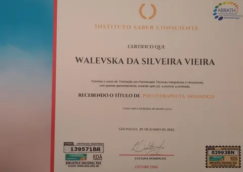 Certificado 12 da trajetória da Dra. Walevska Quantum